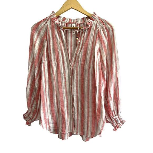 KIVARI Hailee Womens Linen Cotton Blouse Button Down Shirt Size 4 - Picture 1 of 6